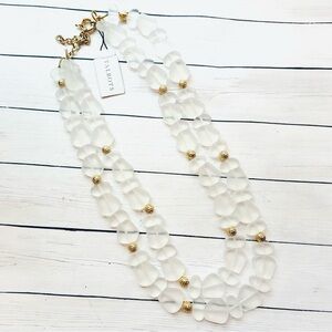 NEW NWT Talbots White Sea Glass Layer Gold Necklace Beach Vacation $79.50 Retail